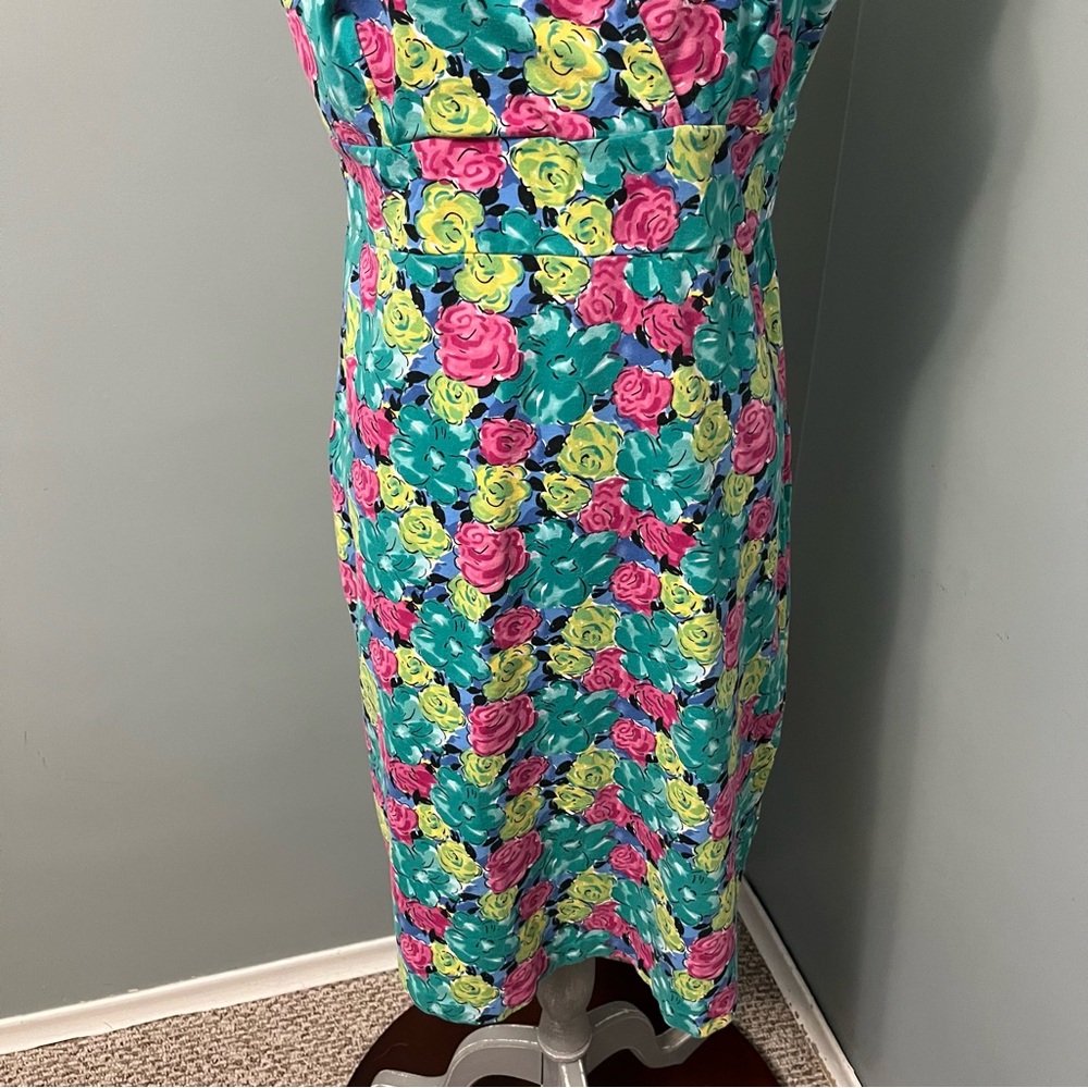 TALBOTS cocktail Dress sleeveless multicolour floral print size medium wedding - Picture 3 of 8